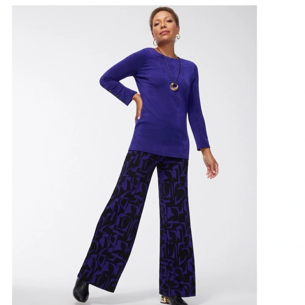 NWOT Chico's Purple and Black Abstract Print Wide Leg Pants